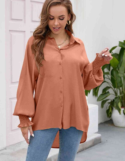 Load image into Gallery viewer, High-Low Collared Neck Lantern Sleeve Shirt
