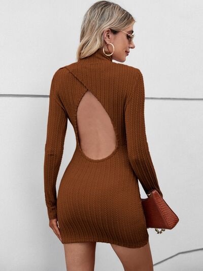 Load image into Gallery viewer, Cutout Mock Neck Long Sleeve Wrap Dress
