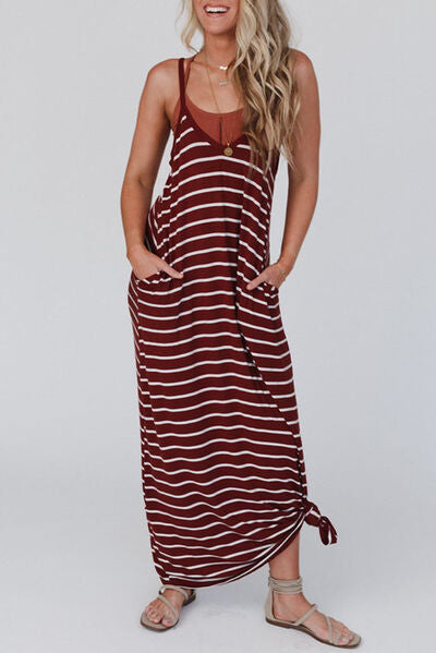 Load image into Gallery viewer, Pocketed Striped Scoop Neck Maxi Cami Dress
