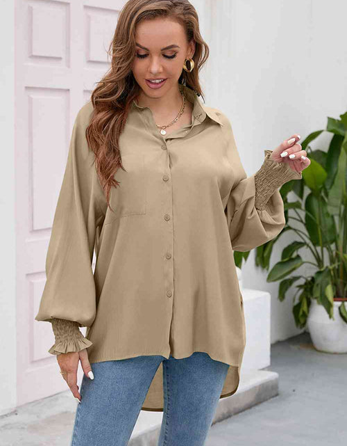 Load image into Gallery viewer, High-Low Collared Neck Lantern Sleeve Shirt
