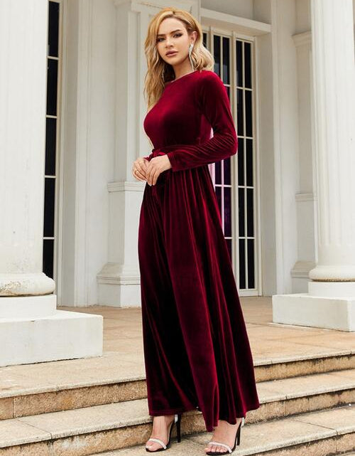 Load image into Gallery viewer, Tie Front Round Neck Long Sleeve Maxi Dress
