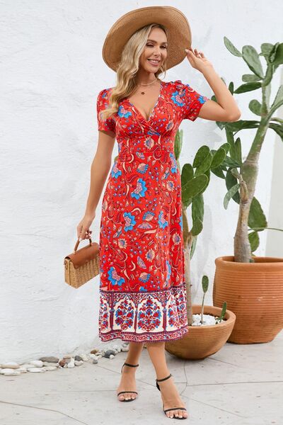 Load image into Gallery viewer, Printed Surplice Short Sleeve Dress
