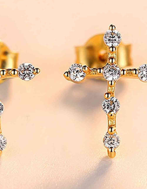 Load image into Gallery viewer, Zircon Cross 925 Sterling Silver Earrings
