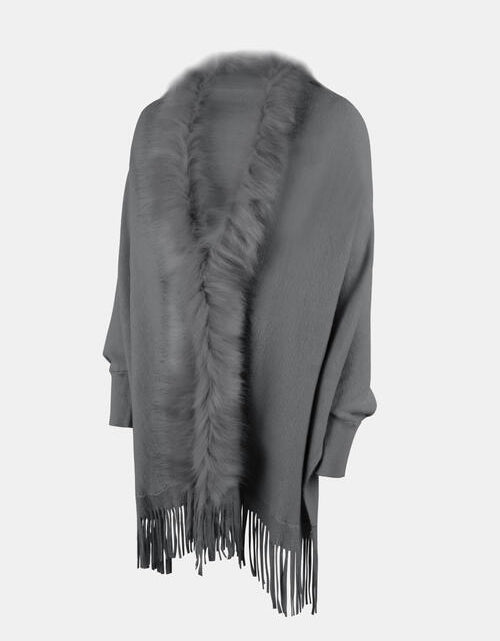 Load image into Gallery viewer, Fringe Open Front Long Sleeve Poncho
