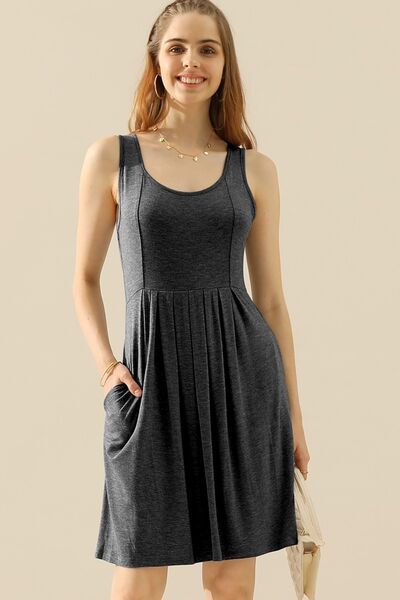 Load image into Gallery viewer, Doublju Full Size Round Neck Ruched Sleeveless Dress with Pockets
