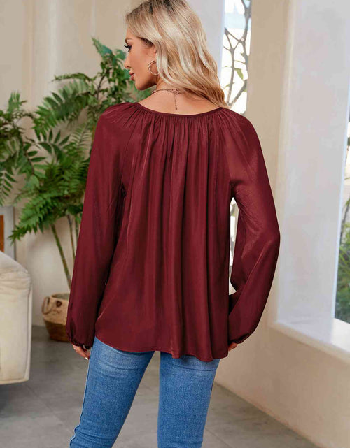 Load image into Gallery viewer, Tie Neck Balloon Sleeve Blouse
