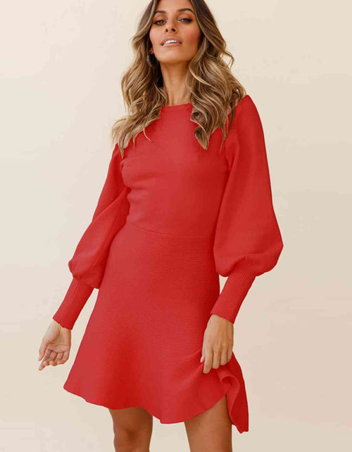 Load image into Gallery viewer, Round Neck Lantern Sleeve Sweater Dress
