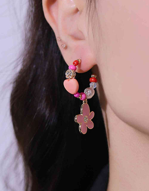 Load image into Gallery viewer, Flower C-Hoop Drop Earrings
