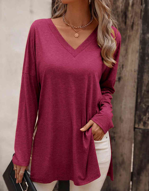 Load image into Gallery viewer, V-Neck Long Sleeve Slit Top
