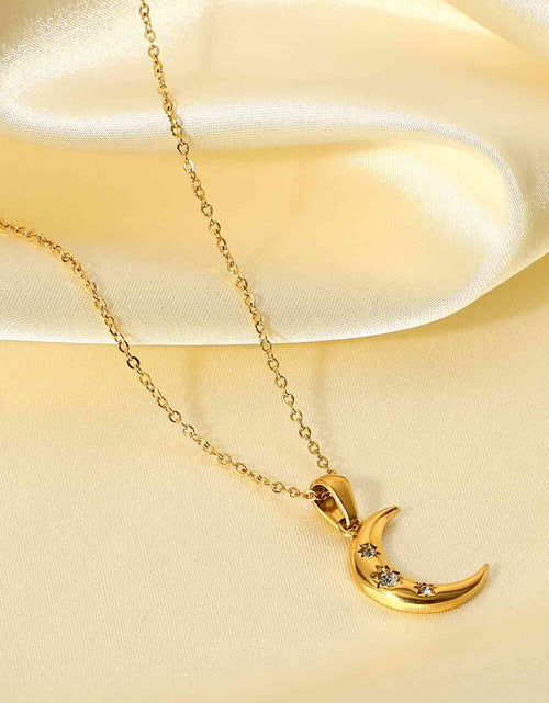 Load image into Gallery viewer, 18K Gold Plated Inlaid Zircon Moon Pendant Necklace
