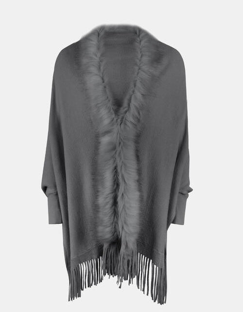 Load image into Gallery viewer, Fringe Open Front Long Sleeve Poncho
