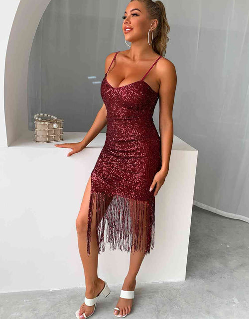 Load image into Gallery viewer, Sequin Fringe Spaghetti Strap Dress
