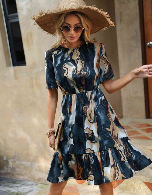 Load image into Gallery viewer, Tie-Dye Round Neck Ruffle Hem Dress
