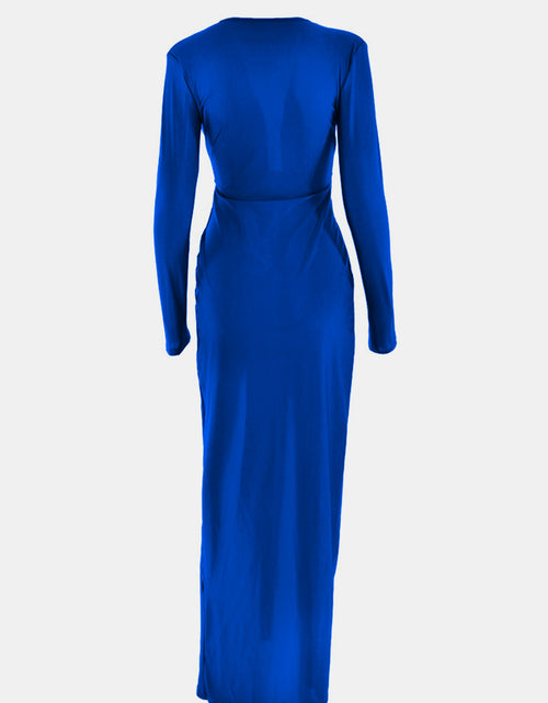 Load image into Gallery viewer, Ruched Slit Plunge Long Sleeve Dress
