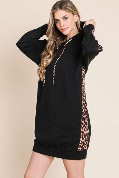 Load image into Gallery viewer, Culture Code Drawstring Leopard Long Sleeve Hooded Dress
