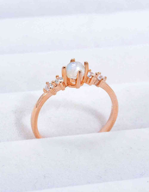 Load image into Gallery viewer, Natural Moonstone and Zircon 18K Rose Gold-Plated Ring
