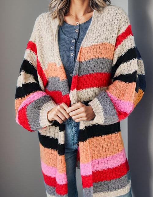 Load image into Gallery viewer, Striped Open Front Long Sleeve Cardigan
