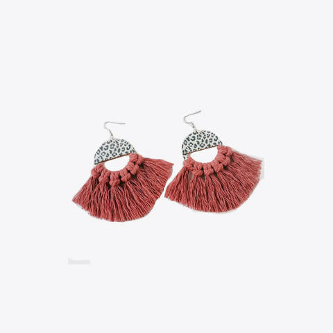 Load image into Gallery viewer, Tassel Detail Leopard Drop Earrings
