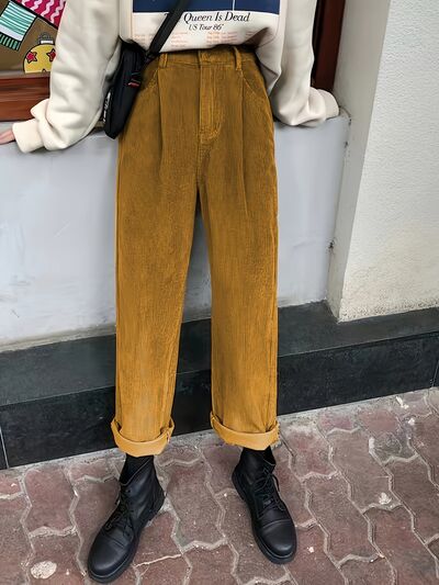 Load image into Gallery viewer, Corduroy High Waist Cropped Straight Pants
