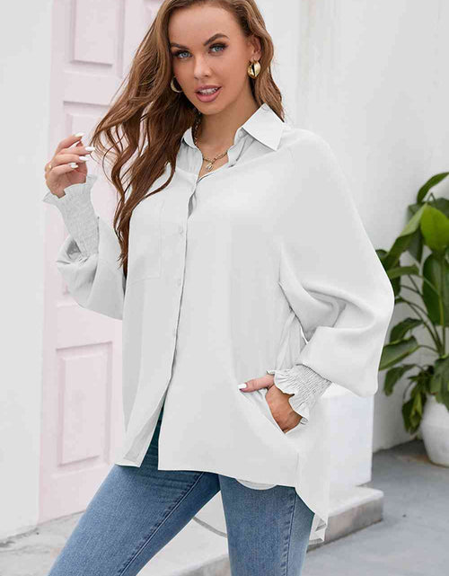 Load image into Gallery viewer, High-Low Collared Neck Lantern Sleeve Shirt
