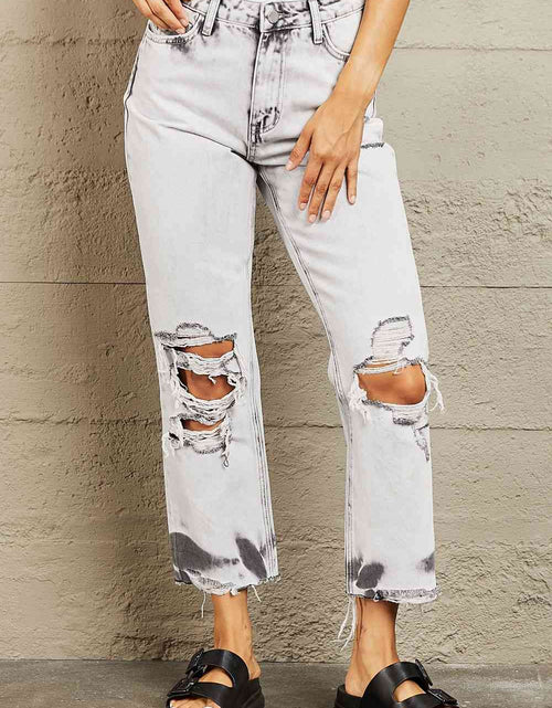 Load image into Gallery viewer, BAYEAS Acid Wash Accent Cropped Mom Jeans
