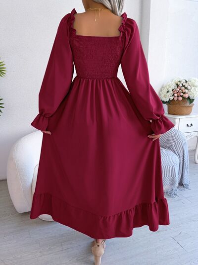 Load image into Gallery viewer, Smocked Square Neck Flounce Sleeve Dress
