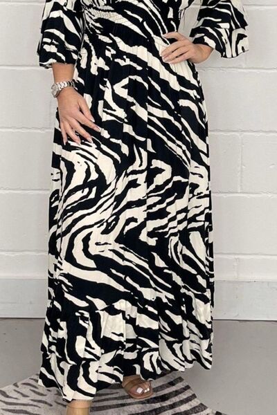 Load image into Gallery viewer, Smocked Printed Flounce Sleeve Maxi Dress
