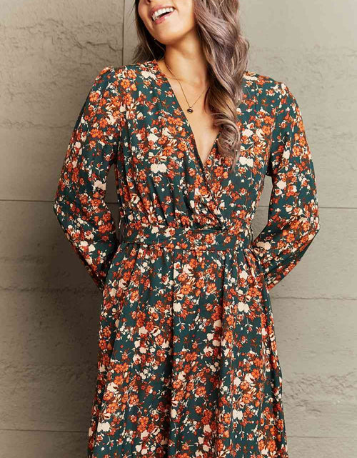 Load image into Gallery viewer, Printed Surplice Neck Long Sleeve Dress
